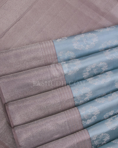 Baby Blue & Grey Kanjivaram Silk Saree - D510(C) - View 3