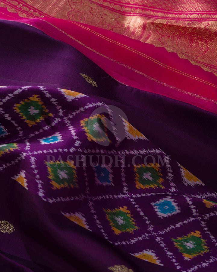 Dark Purple With Rani Pink Kanjivaram Silk Saree-DA4
