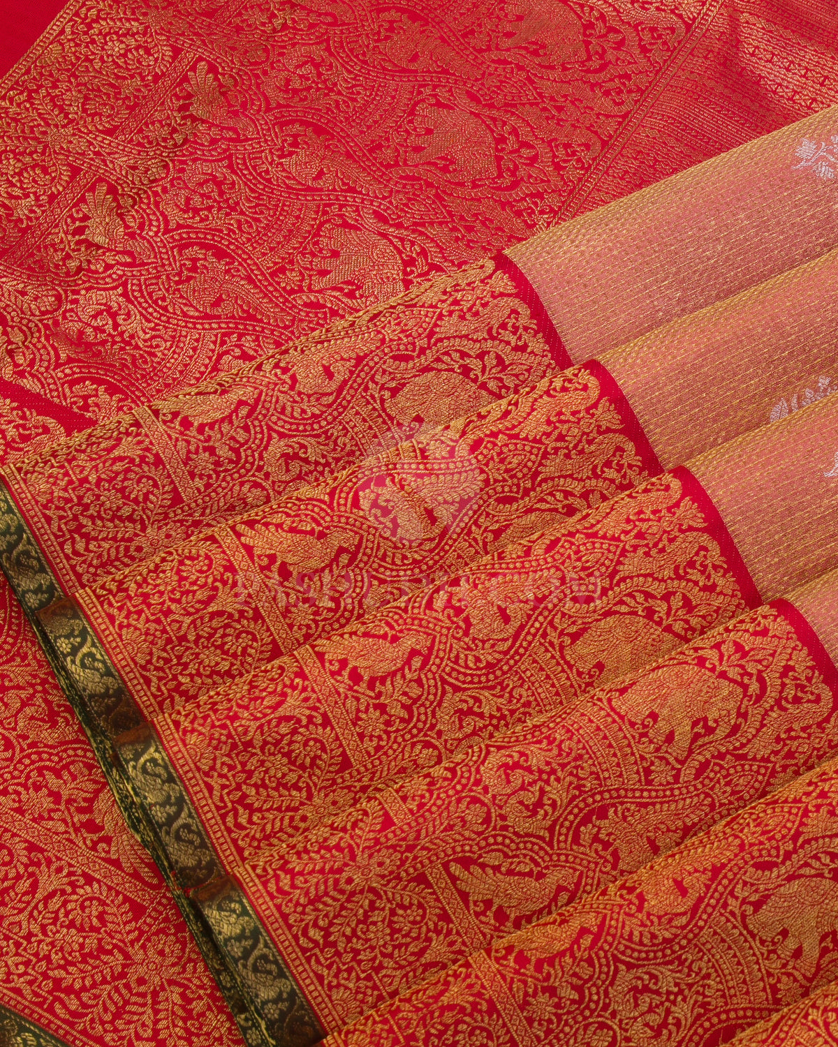Light Pink & Red Pure Zari Kanjivaram Silk Saree - P135(A) - View 4