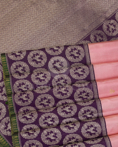 Baby Pink And Royal Violet Pure Zari Kanjivaram Silk Saree - P152(A) - View 4