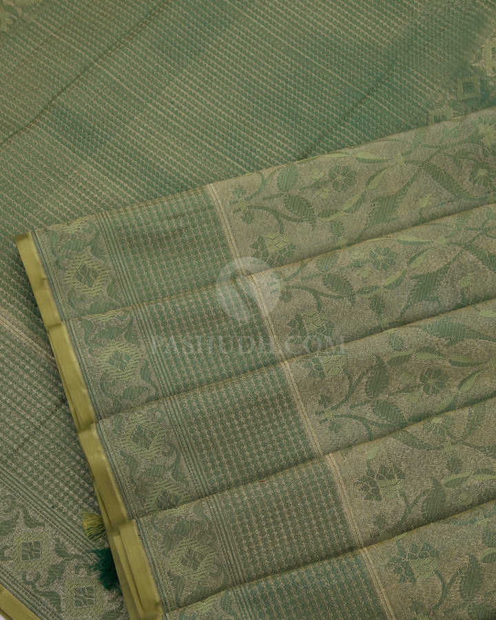 Olive Green and Parrot Green Kanjivaram Silk Saree - DJ195-VIew 5