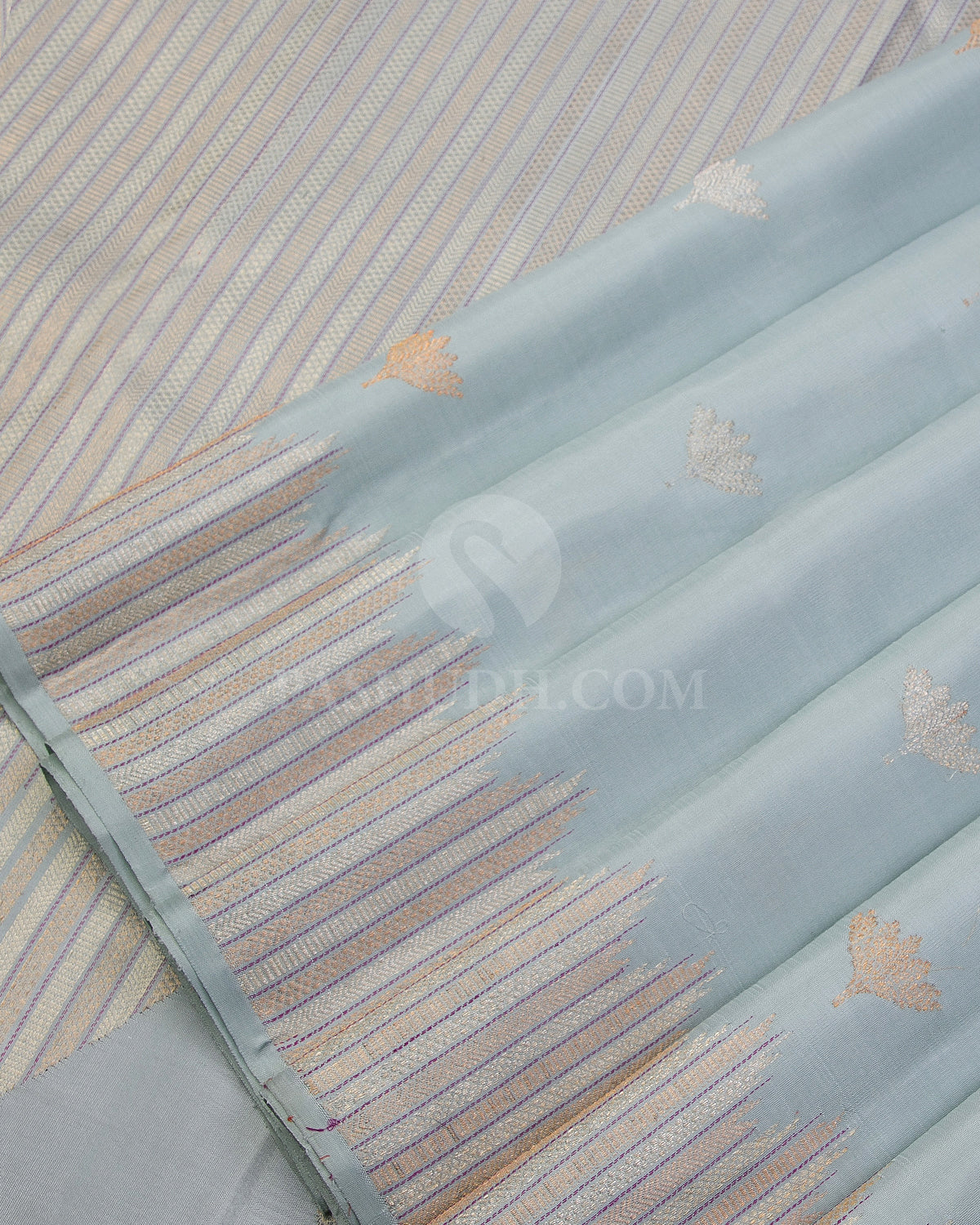 Mild Powder Blue & Violet Kanjivaram Silk Saree - S1026(A) - View 4