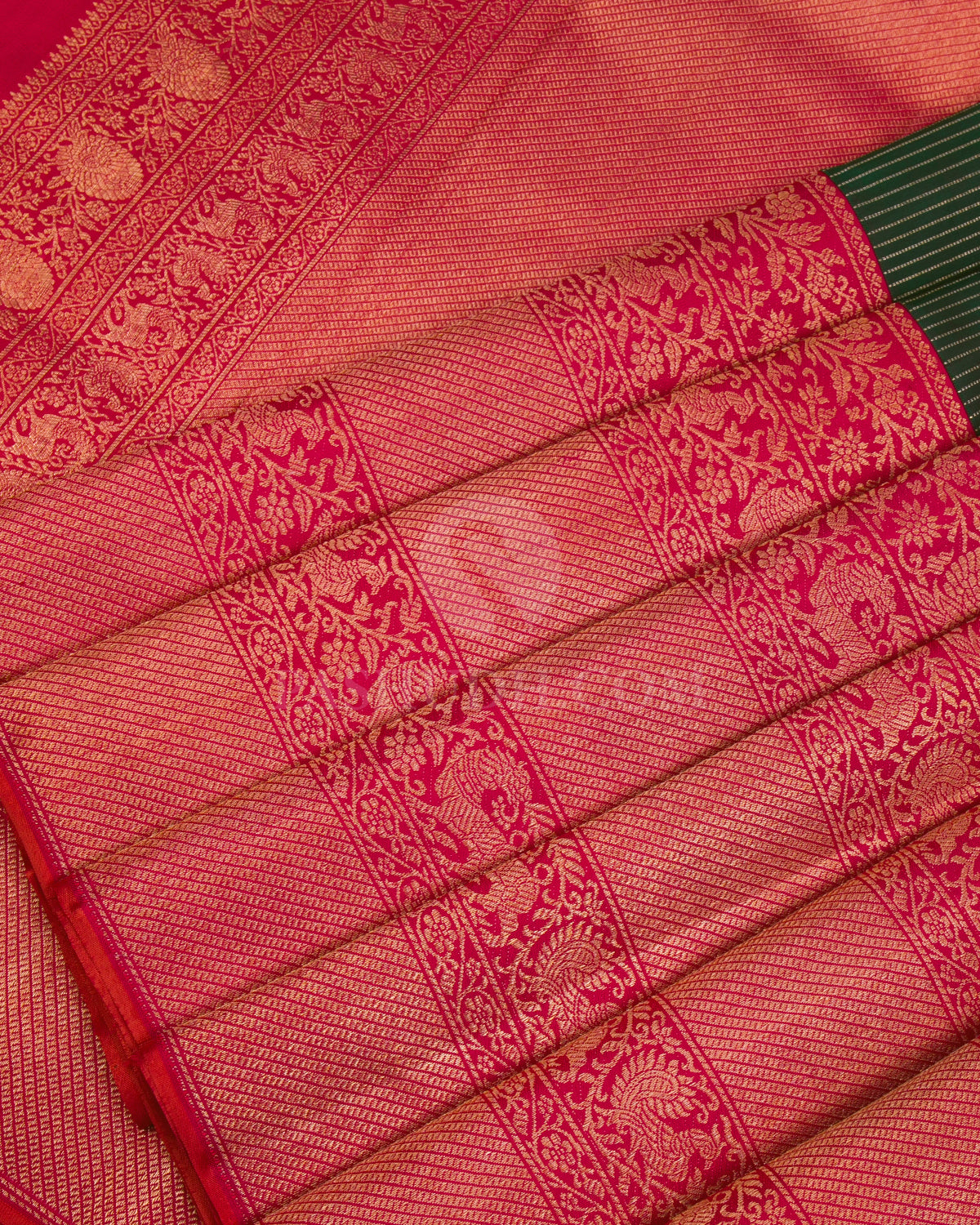 Bottle Green and Pink Shot Red Kanjivaram Silk Saree - S1106(A) - View 4