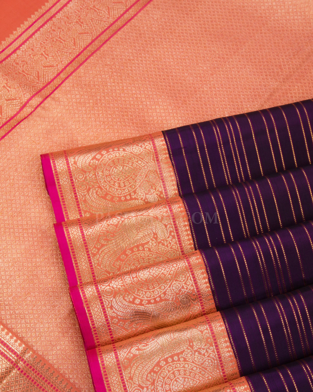 Indigo & Light Orange Kanjivaram Silk Saree - S804 - View 5