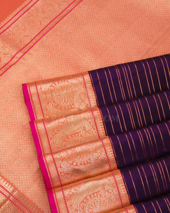 Indigo & Light Orange Kanjivaram Silk Saree - S804 - View 5