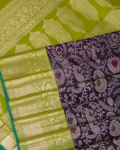 Dark Purple And Parrot Green Kanjivaram Silk Saree - S1197(A) - View 4