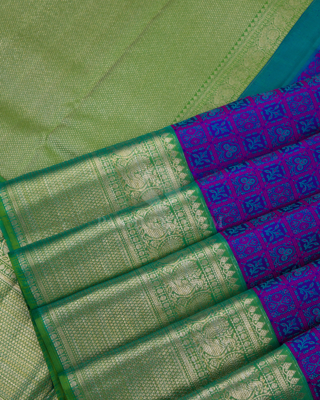 Indigo & Green Kanjivaram Silk Saree - D445 - View 4