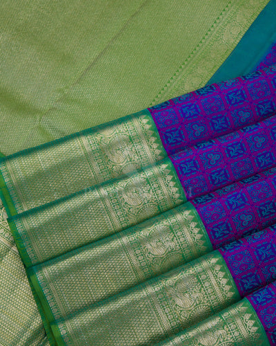 Indigo & Green Kanjivaram Silk Saree - D445 - View 4