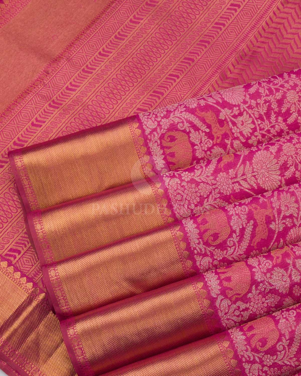 Hot Pink Zari Kanjivaram Silk Saree - S822 - View 5