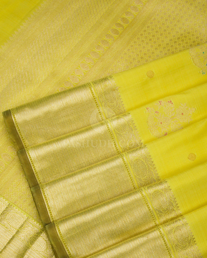 Lime Green Kanjivaram Silk Saree - S886 - View 5