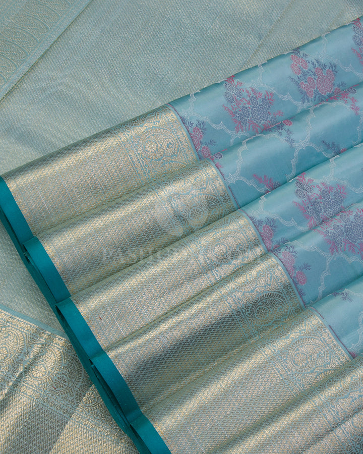 Pastel Sky Blue Kanjivaram Silk Saree - DJ276(A) - View 4