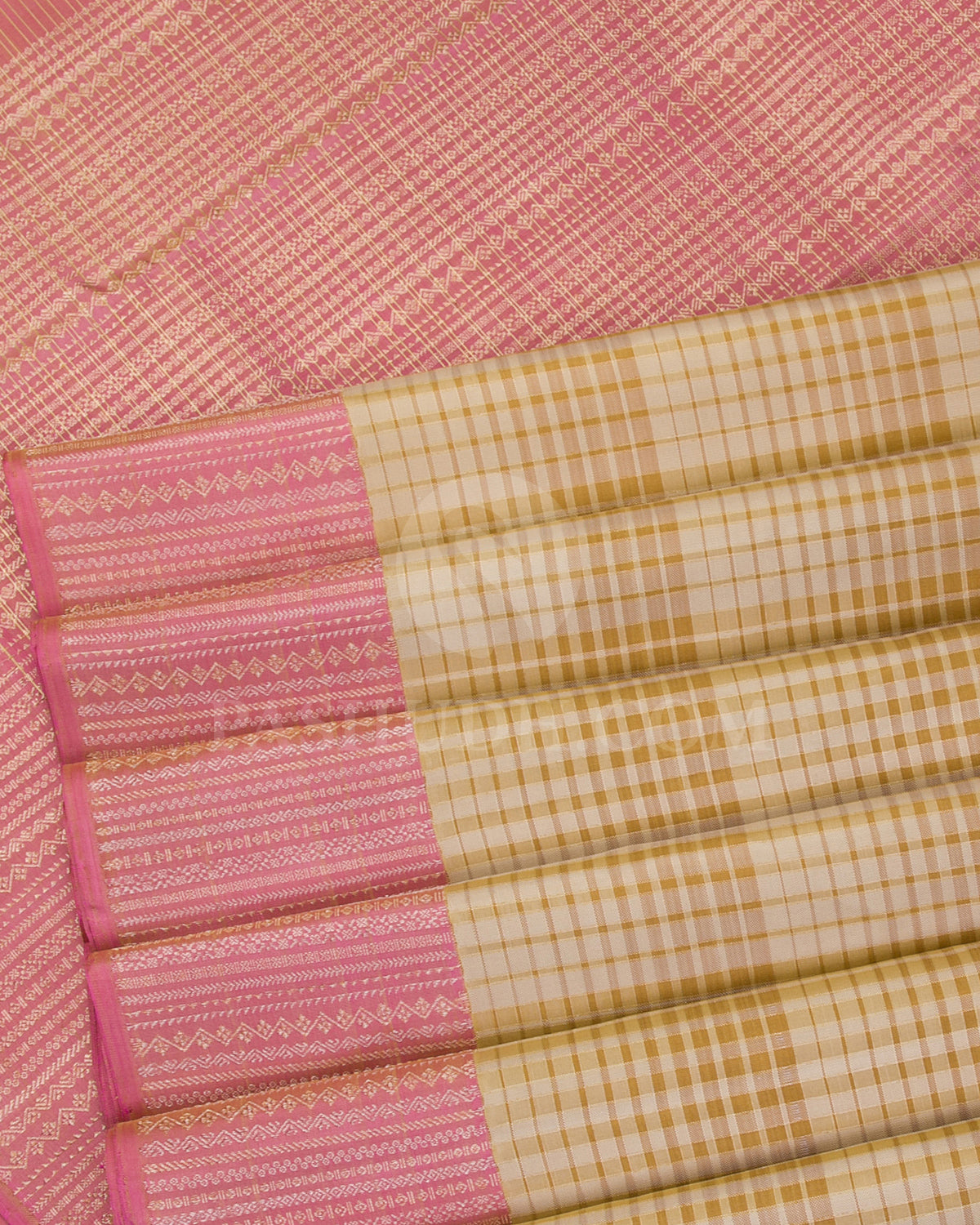 Ivory And Baby Pink Kanjivaram Silk Saree - S1167(A) - View 4