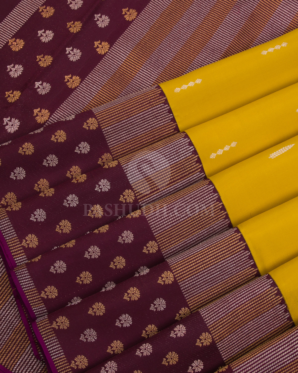 Yellow and Wine Kanjivaram Silk Saree - S1117(A)