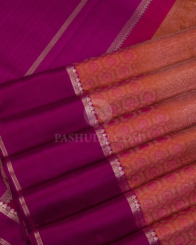 Rust Orange and Magenta Kanjivaram Silk Saree - D527(A) - View 3