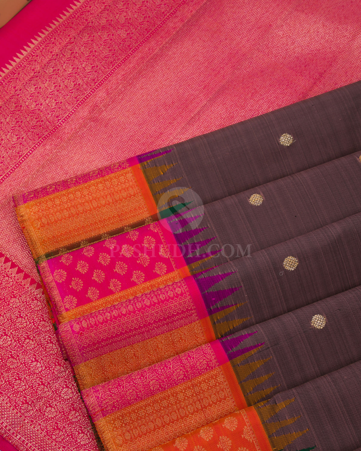 Brown & Multicolour Kanjivaram Silk Saree - S842- View 5