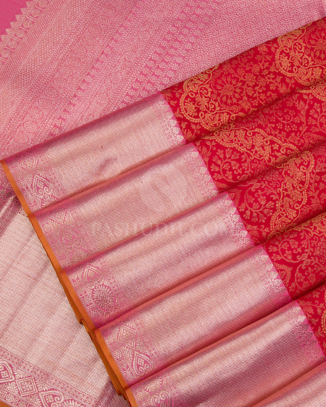 Red & Baby Pink Kanjivaram Silk Saree - S1087(A) - View 4