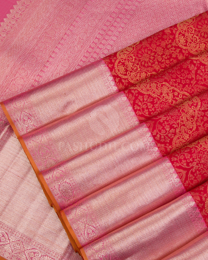 Red & Baby Pink Kanjivaram Silk Saree - S1087(A) - View 4