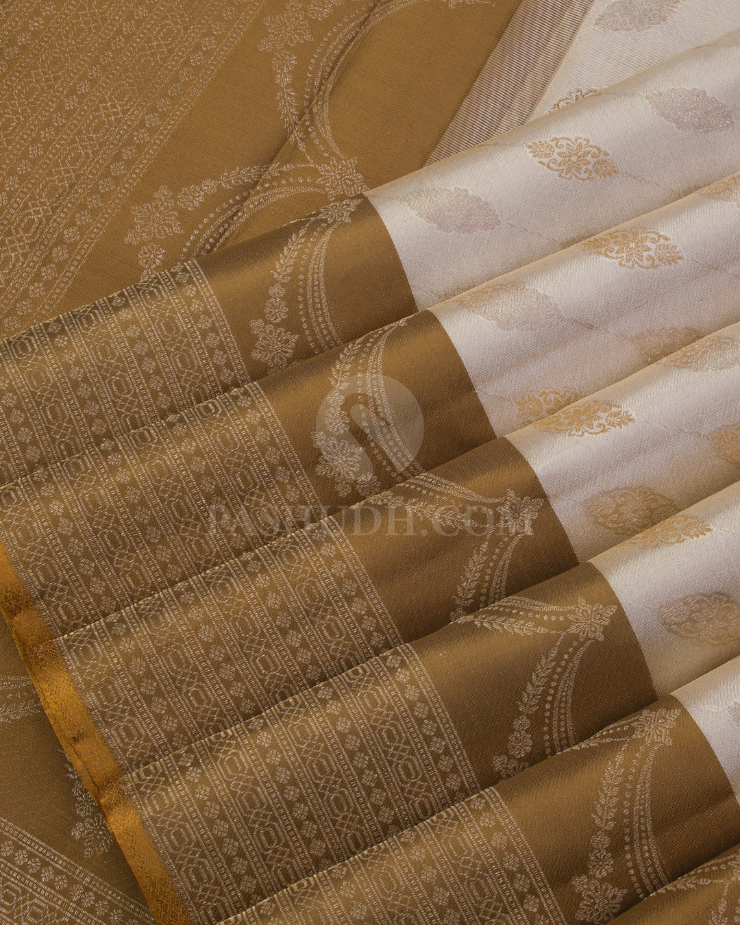 Cream & Golden Mustard Kanjivaram Silk Saree - DJ289(A) - View 3