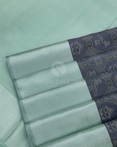 Steel Grey and Mint Kanjivaram Silk Saree - D435 - View 4\