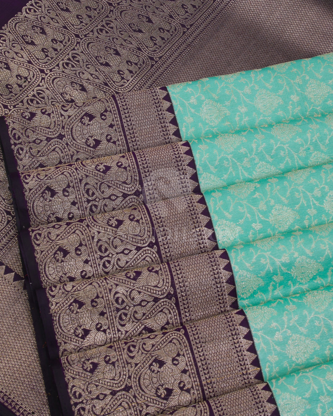 Sky Blue And Royal Purple Kanjivaram Silk Saree - S1019(C) - View 4