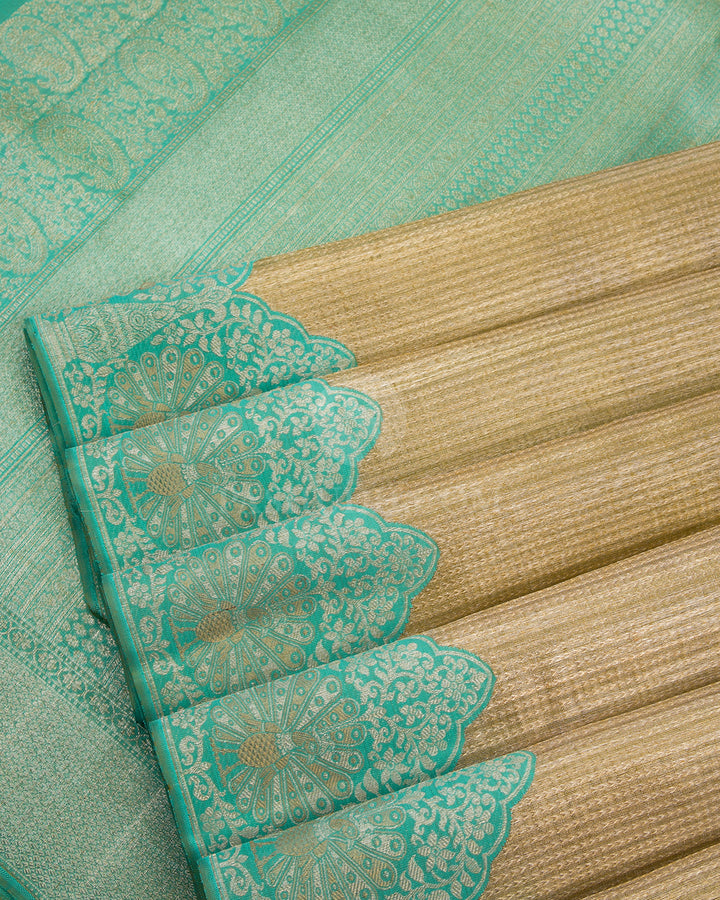 Golden and Ananda Blue Pure Zari Kanjivaram Silk Saree - S786 - View 5