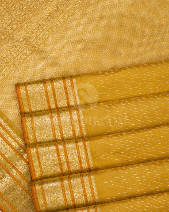 Mustard Yellow Kanjivaram Silk Saree - DJ186 - View 4