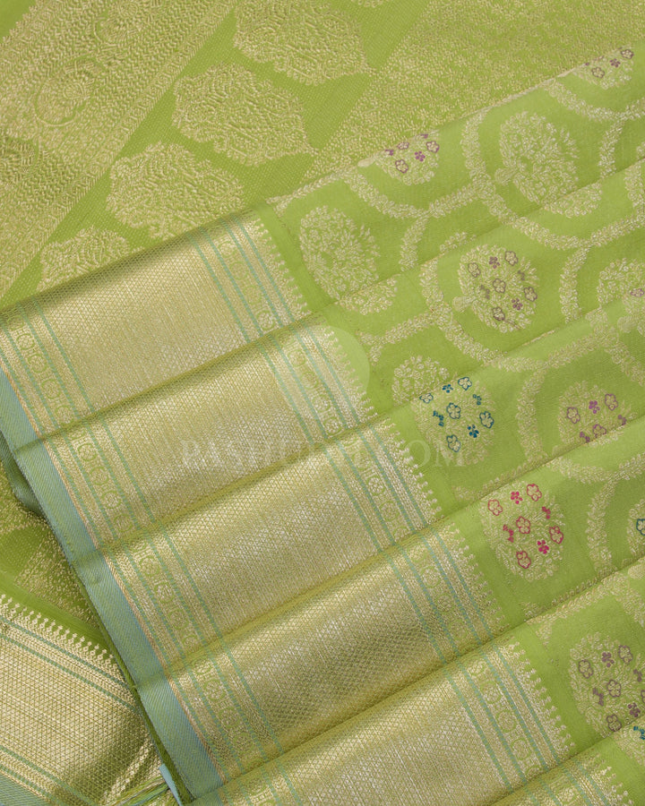 Light Green & Powder Blue Kanjivaram Silk Saree - S1052(A) - View 4