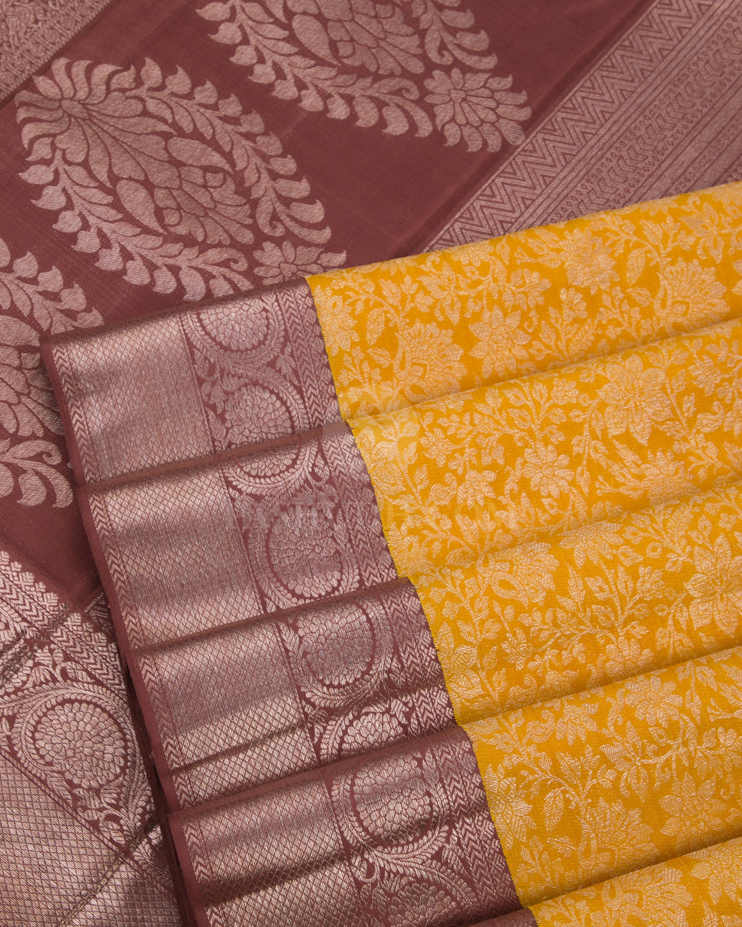 Mustard and Chocolate Kanjivaram Silk Saree - S772- View 5