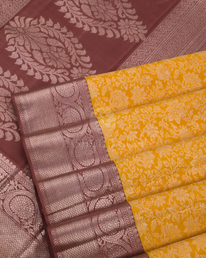 Mustard and Chocolate Kanjivaram Silk Saree - S772- View 5