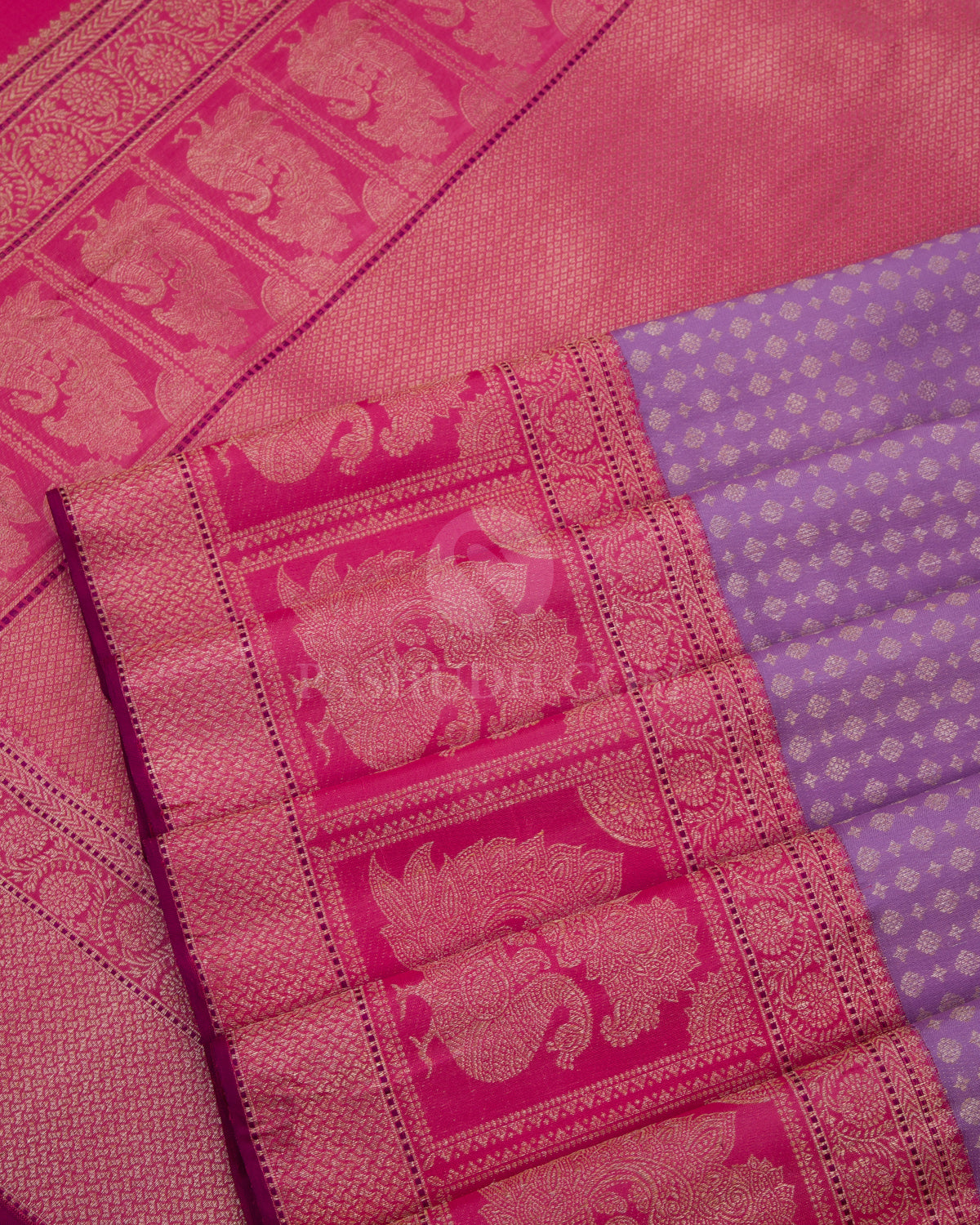 Dark Lavender & Pink Kanjivaram Silk Saree - S755- View 5