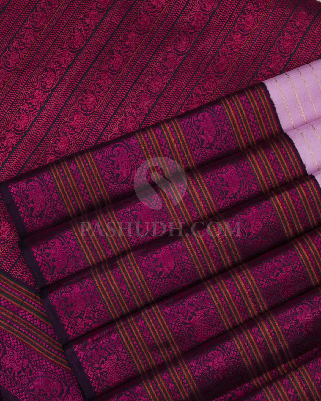 Lilac and Wine Pure Zari Kanjivaram Silk Saree - S716 - View 5