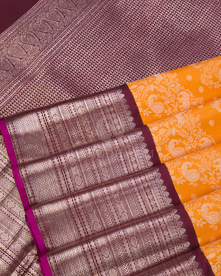 Orange & Arakku Kanjivaram Silk Saree - S885 - View 5