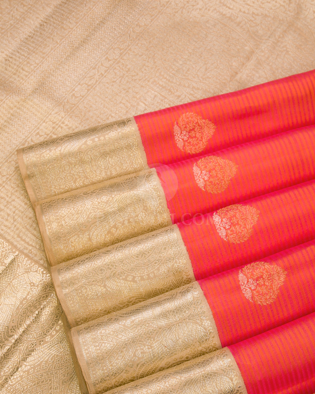 Orange & Beige Kanjivaram Silk Saree - S875 - View 5