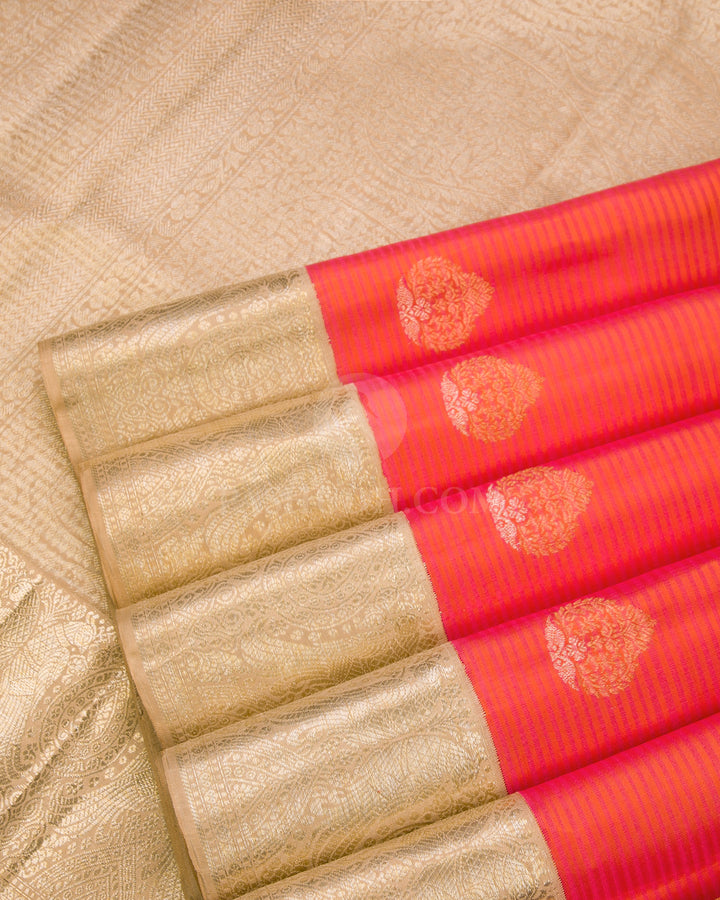 Orange & Beige Kanjivaram Silk Saree - S875 - View 5