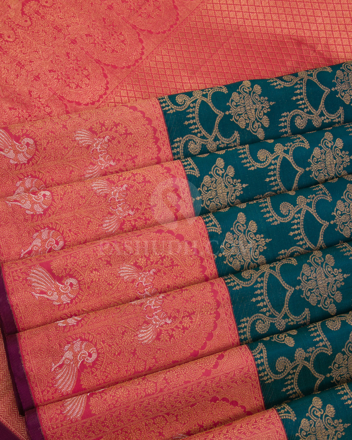 Cobalt Blue & Baby Pink Kanjivaram Silk Saree - S1048(C) - View 4