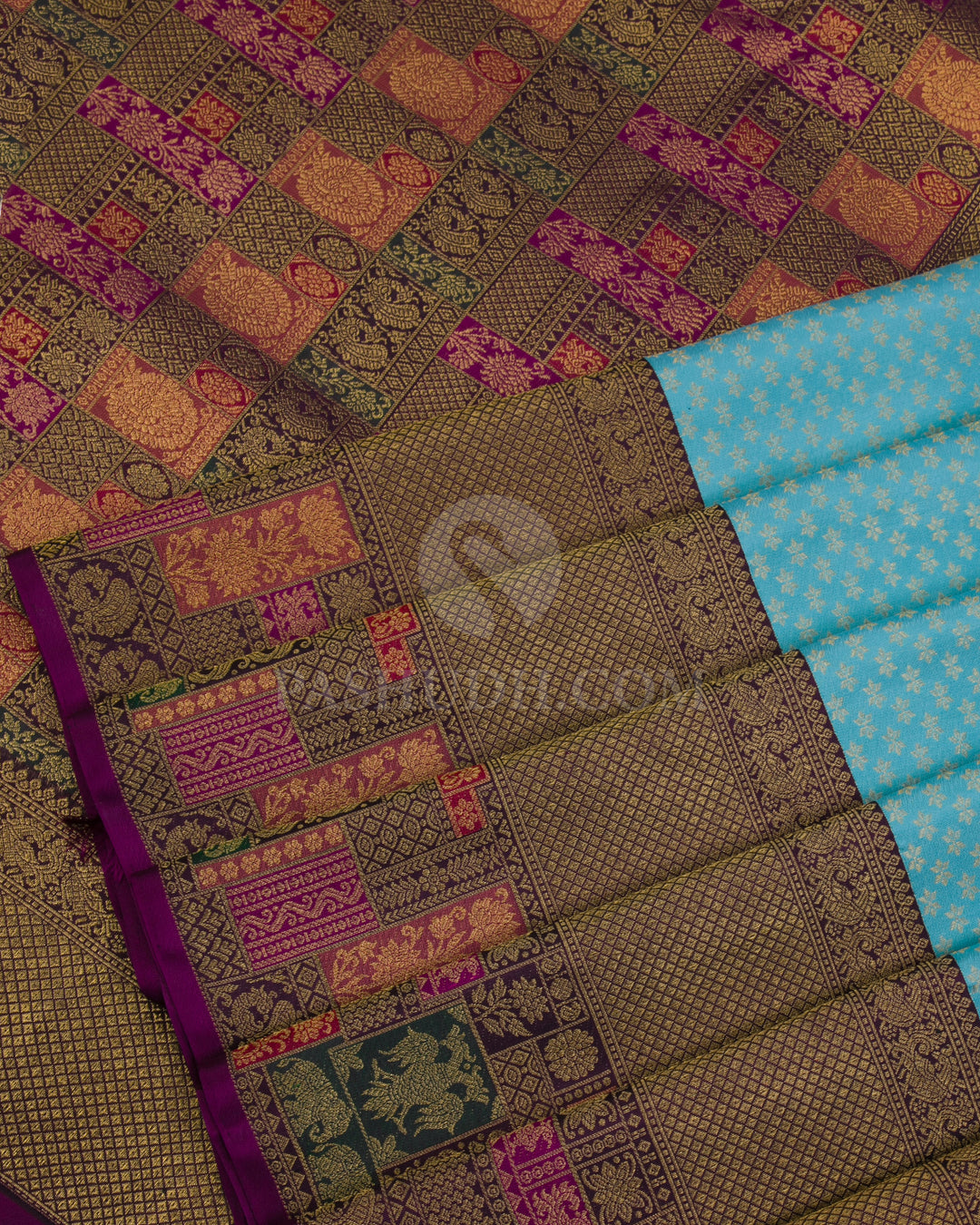 Sky Blue & Purple Kanjivaram Silk Saree - P142(A) - View 4