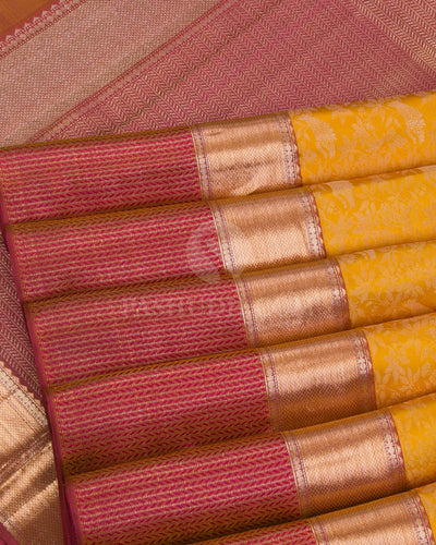 Golden Yellow And Rust Red Kanjivaram Silk Saree - D535(A) - View 3