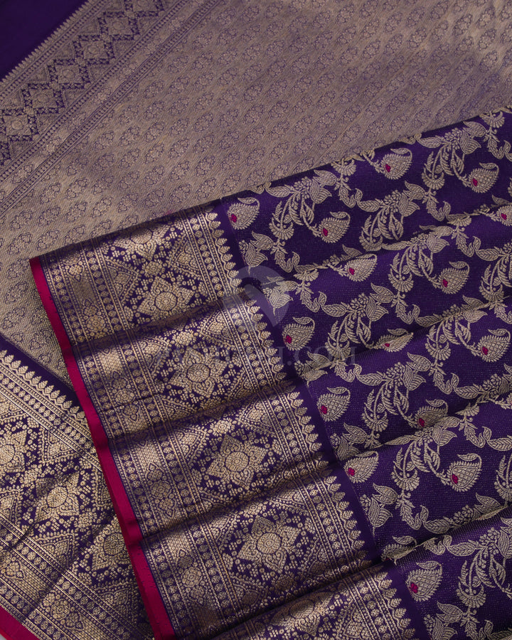 Royal Blue Kanjivaram Silk Saree - DJ229 - View 4