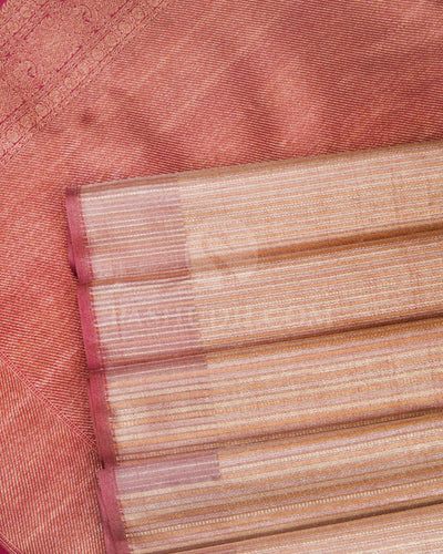 Golden Pink Organza Weave Kanjivaram Silk Saree - S714- View 5