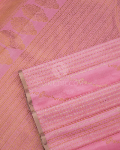 Baby Pink & Grey Kanjivaram Silk Borderless Saree  - S807 - View 5