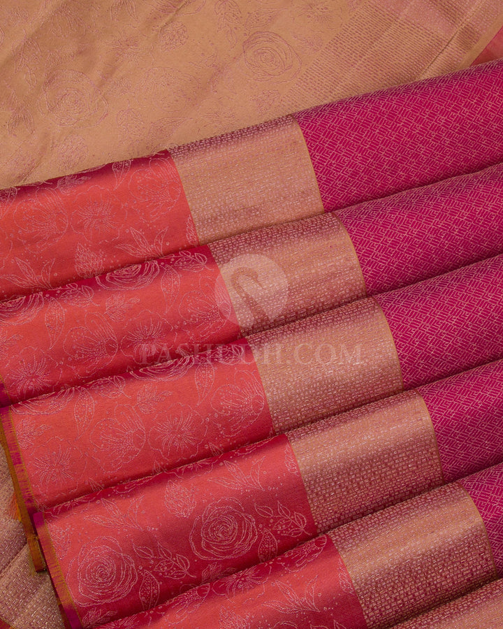 Rani Pink and Peach Kanjivaram Silk Saree - DJ290(B) - View 3