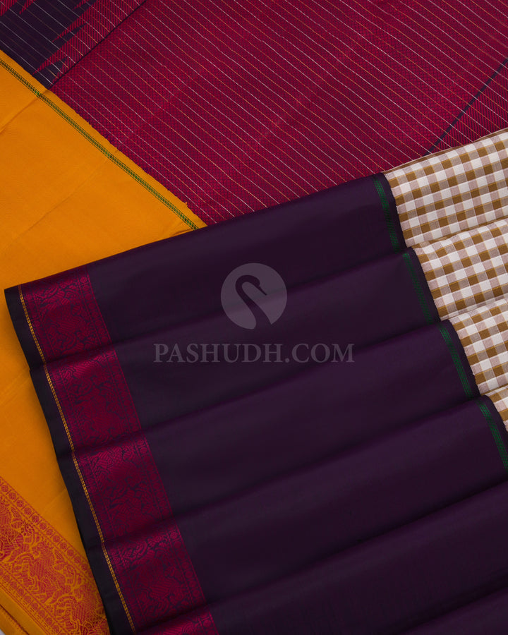 Khaki , Mustard and Navy Blue Kanjivaram Silk Saree - S787-View5
