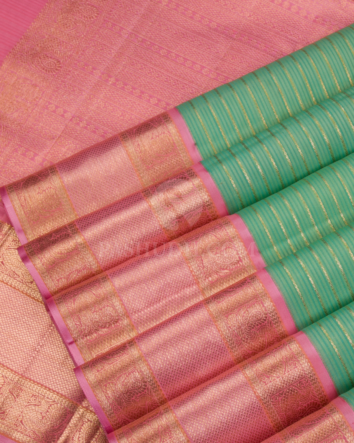 Sea Green & Baby Pink Kanjivaram Silk Saree - S1075(A) - View 4