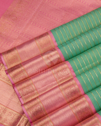 Sea Green & Baby Pink Kanjivaram Silk Saree - S1075(A) - View 4