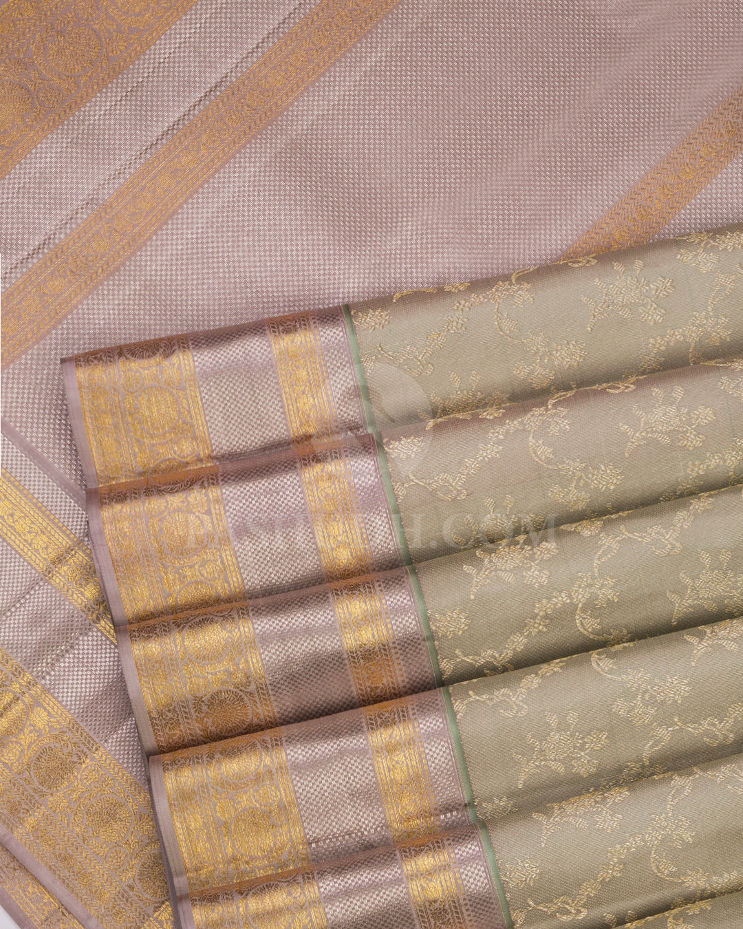 Mint Green and Pink-Grey Kanjivaram Silk Saree - DJ187 - View 4