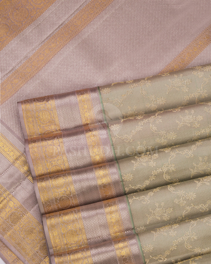 Mint Green and Pink-Grey Kanjivaram Silk Saree - DJ187 - View 4
