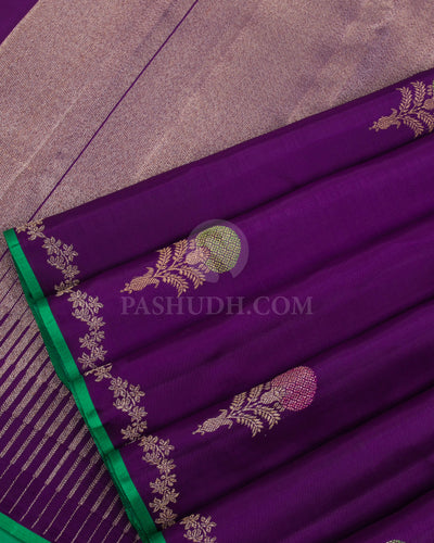 Violet & Green Kanjivaram Silk Saree - S1130(A) - View 4