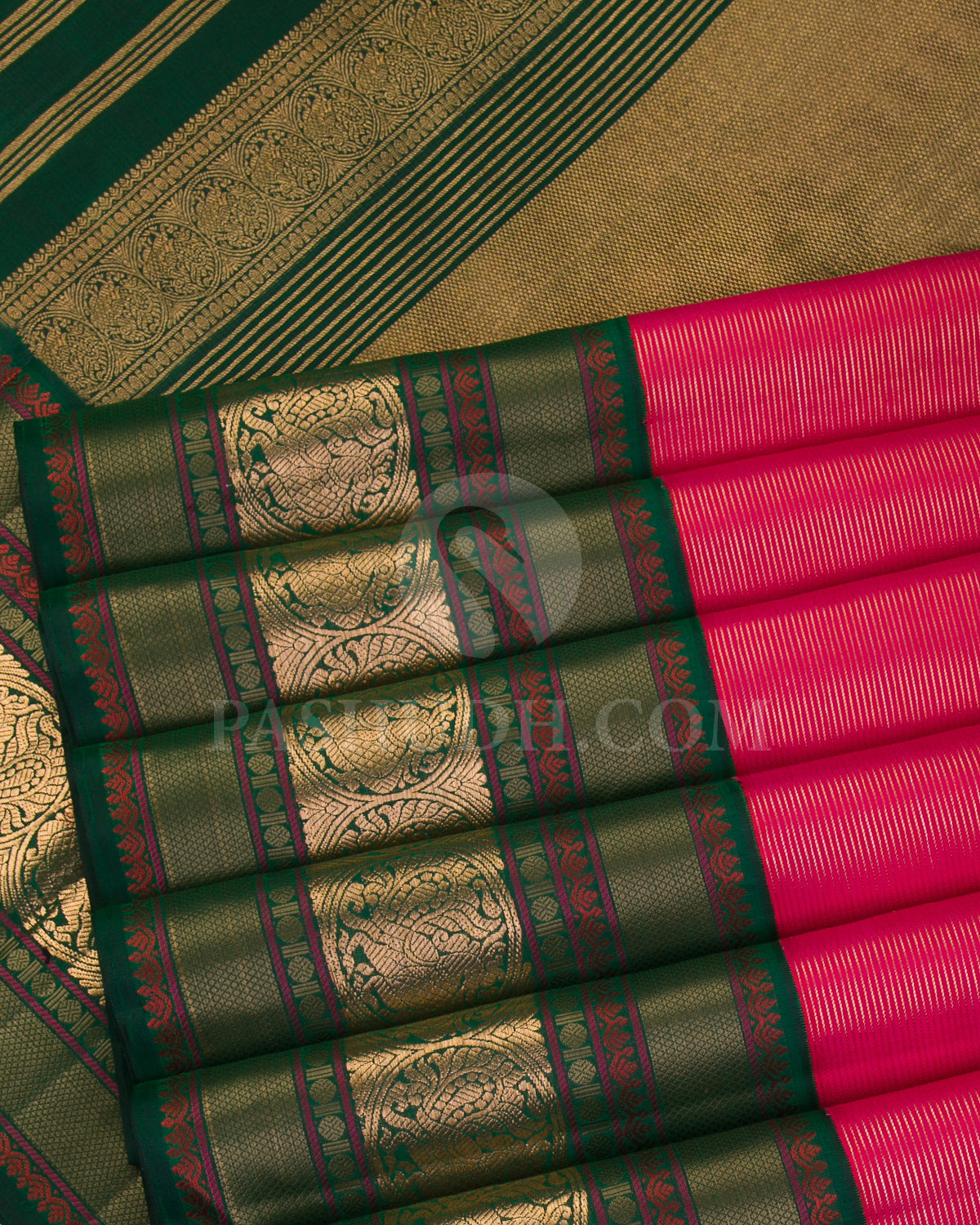 Red Shot Pink And Dark Green Kanjivaram Silk Saree - S1184(A) - View 4