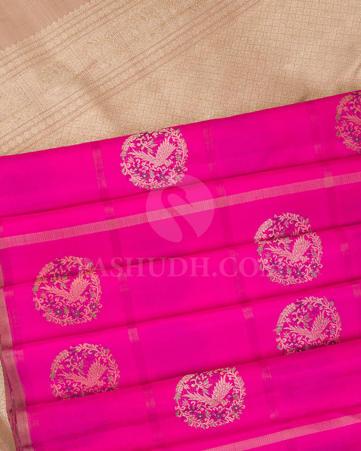 Rani Pink And Beige Kanjivaram Silk Saree - S1165(A) - View 4