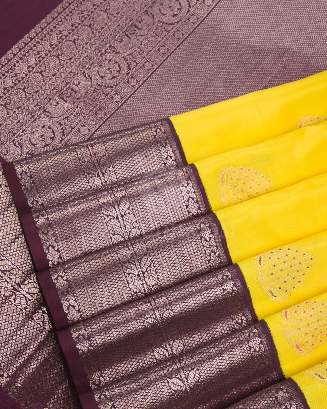 Lemon Yellow & Arakku Kanjivaram Silk Saree - S1118(A) - View 4